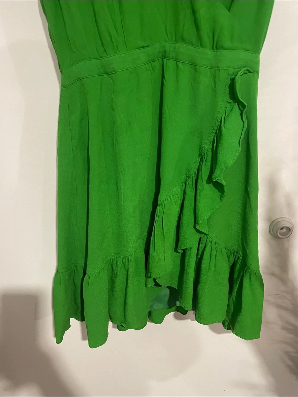 J. Crew Bright Green Wrap-Style Ruffle Mini Dress Sz 4 B135